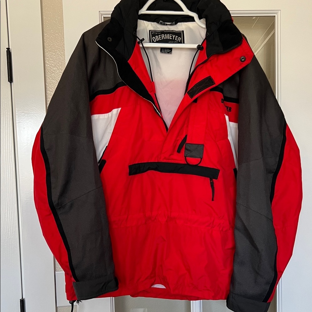Obermeyer Men's Bold Red, Black, White, Gray 1/2 Zip Ski Jacket